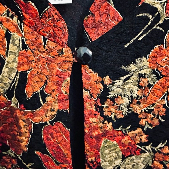 Coldwater Creek Floral Jacket Medium Orange Metallic Gold Fall Colors Open Front - Picture 3 of 6